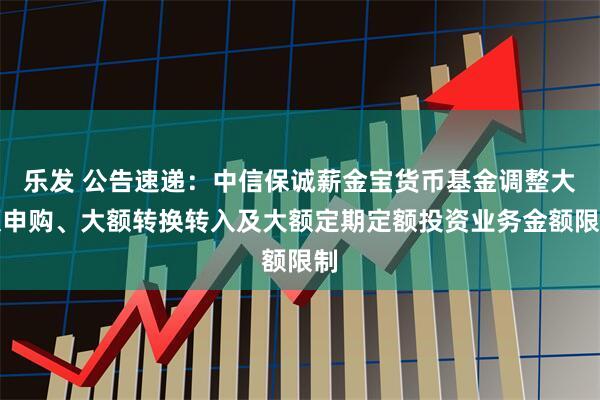 乐发 公告速递：中信保诚薪金宝货币基金调整大额申购、大额转换转入及大额定期定额投资业务金额限制