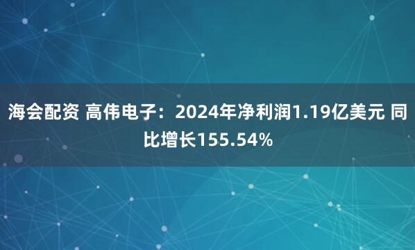 海会配资 高伟电子：2024年净利润1.19亿美元 同比增长155.54%